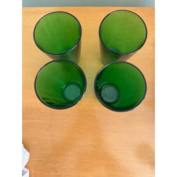 Set Of 4 Vintage Green Glass Drinking Tumblers - Picture 2 of 3